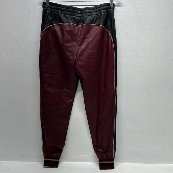 Prada Leather Pants Jogger Tapered Skinny Ankle Pant Black Maroon Colorblock 40 - Picture 4 of 11